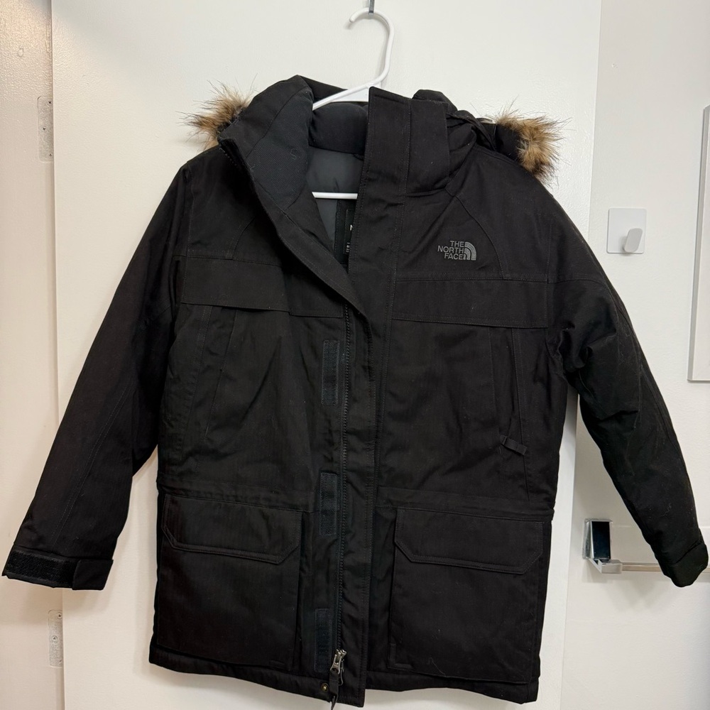 The North Face Kids Black Puffer Coat with Fur Trim